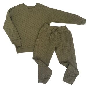 Hanna Anderson quilted olive green sweatsuit set size 10